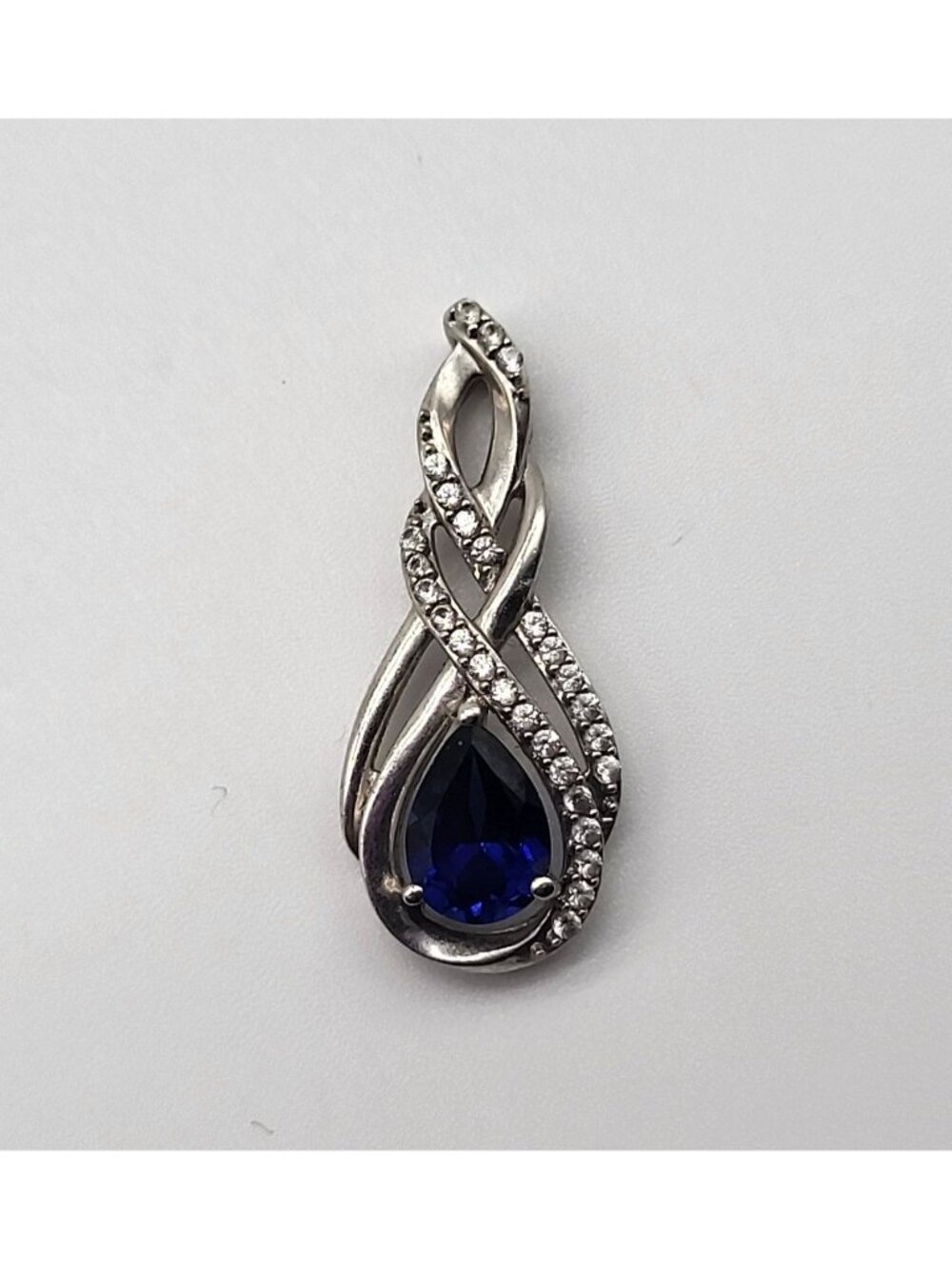 JWBR Sterling Silver 925 Blue Spinel and Cubic Zirconia Teardrop Pendant